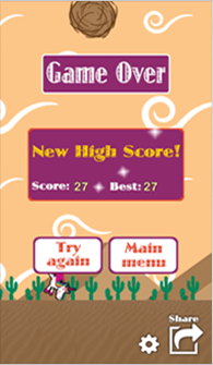 Game over screen celebrating a new high score over the desert